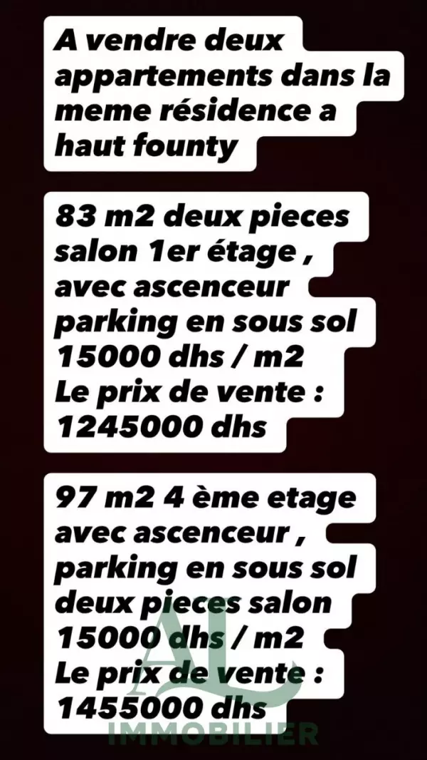 Appartement à vendre de 83 m² à Haut Founty, Agadi